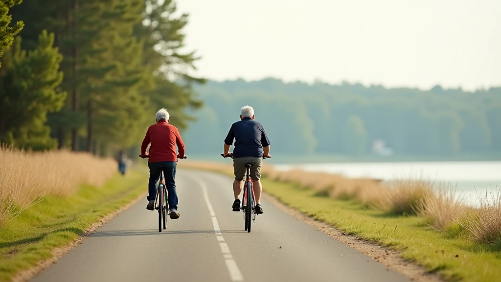 Cycling group on a scenic reservoir path