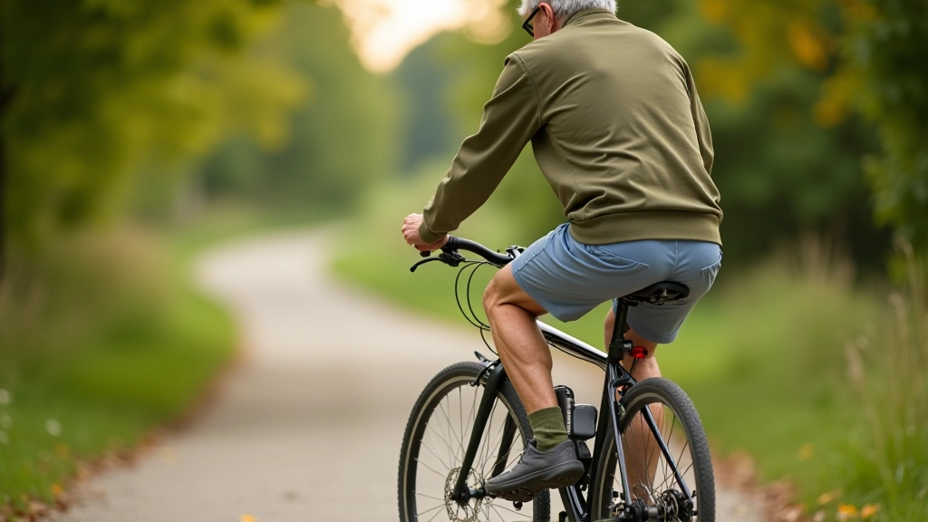 Person seated on bicycle showing proper frame fit with correct seat height and handlebar reach, outdoor setting